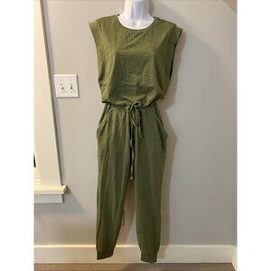 Pact Small 100% Organic Cotton Green Relaxed Slub Muscle Tee Jumpsuit